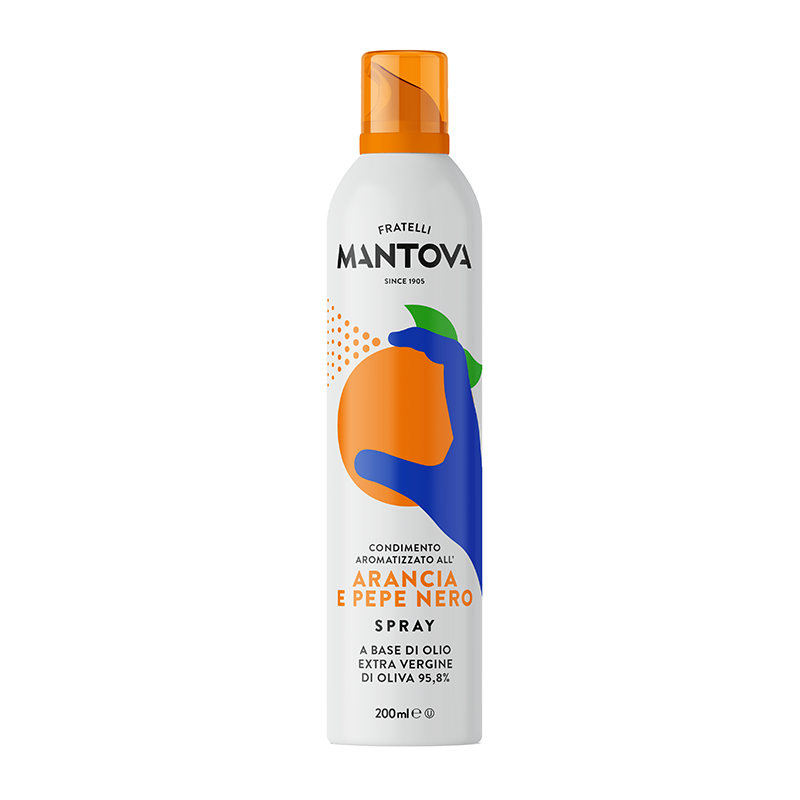 mantova12-Orange-Black-Pepper-Flavored-Extra-Virgin-Olive-Oil-Spray.png روغن زیتون خالص فرابکر طعم پرتقال و فلفل سیاه مانتووا ایتالیا اسپری 200 سی سی - تصویر 1